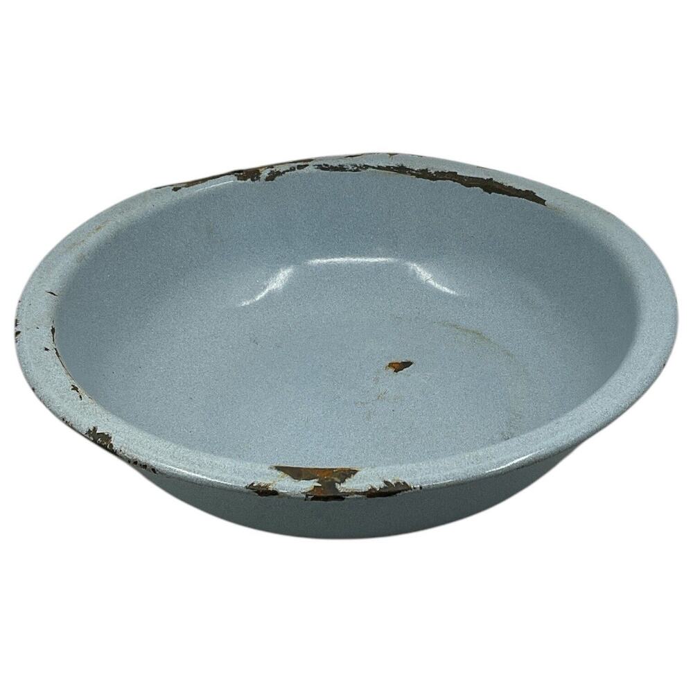 Baby Blue Speckled Graniteware Bowl Mixing‎ Basin Bread Making Fruit Centerpiece